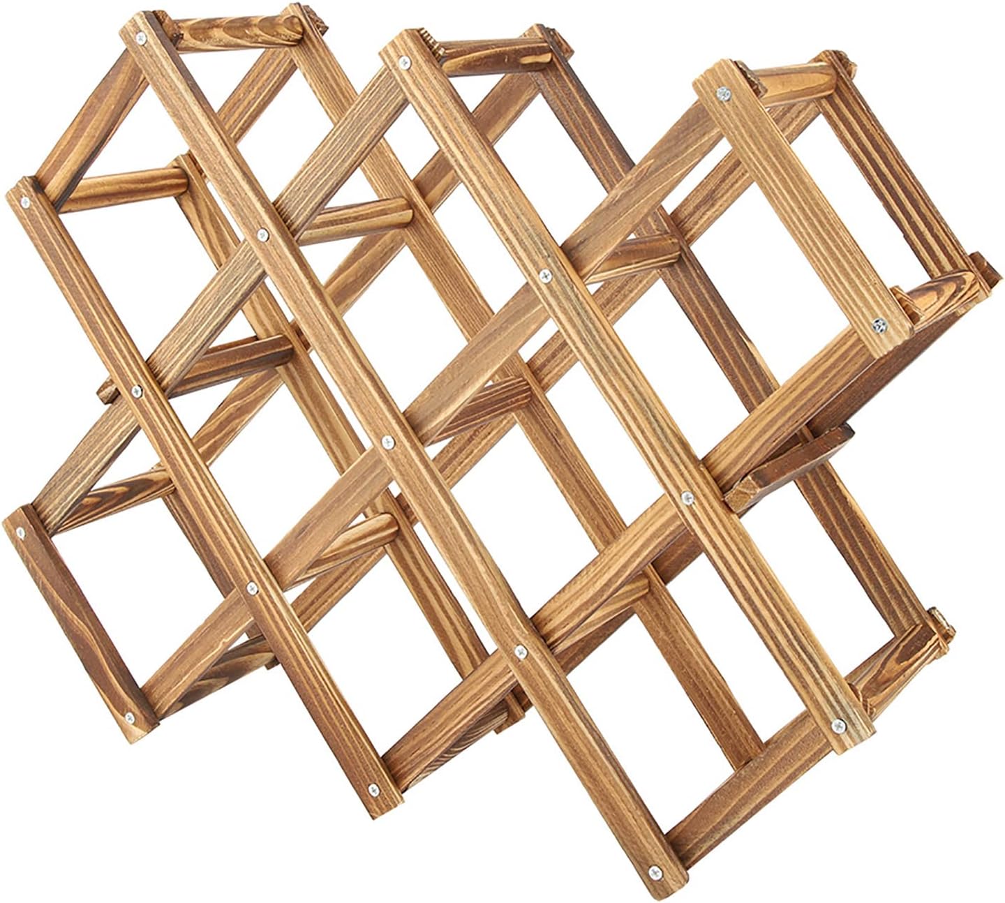 Wood Wine Rack 10 Bottles Capacity, Foldable Organizer Display Shelf for Kitchen, Dining Room, Living Room or Wine Cellar with Accordion Design, Elegant and Convenience